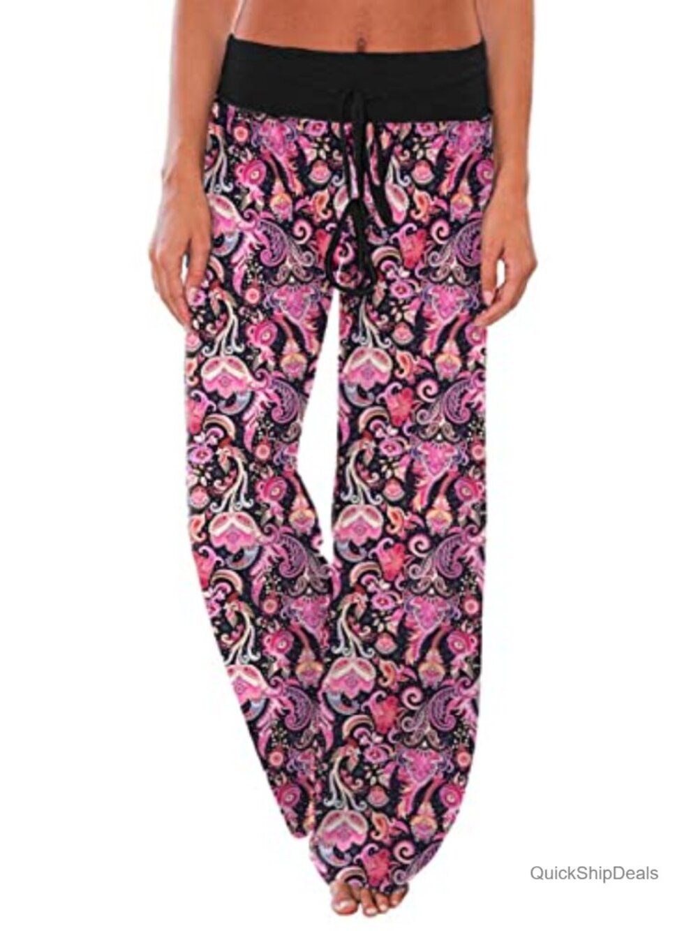 Stretch Floral Print Drawstring Palazzo Wide Leg Lounge Pajama Pants